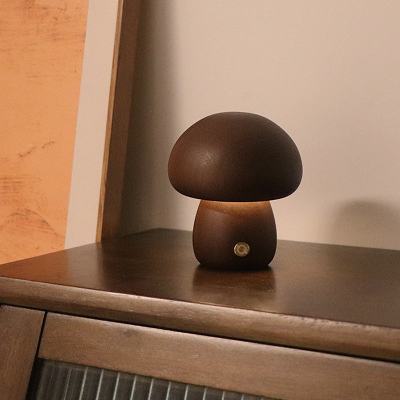 Cute Wooden Mushroom LED Night Light – Touch Control