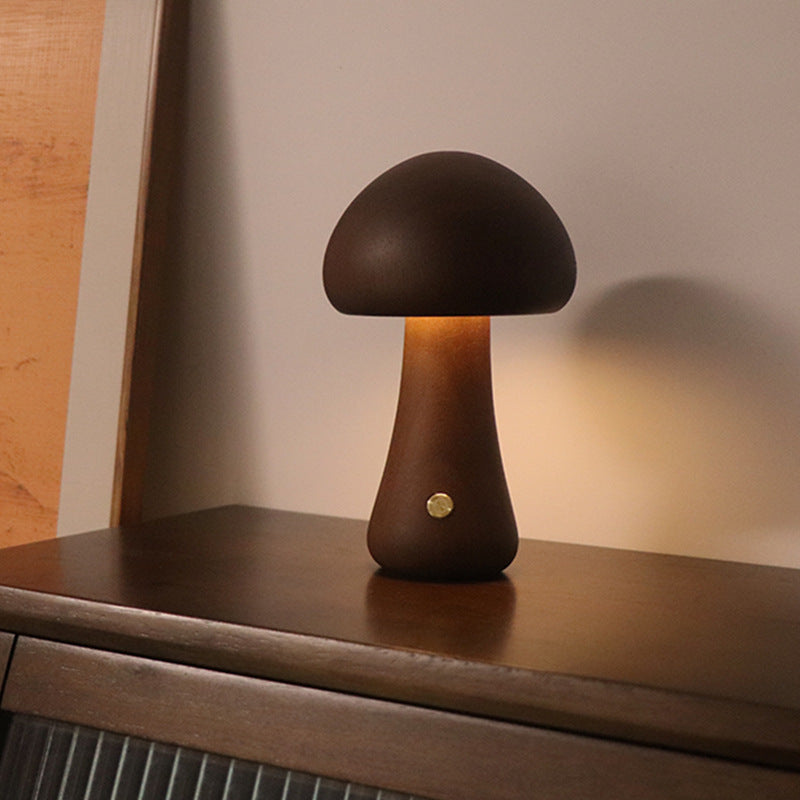 Cute Wooden Mushroom LED Night Light – Touch Control
