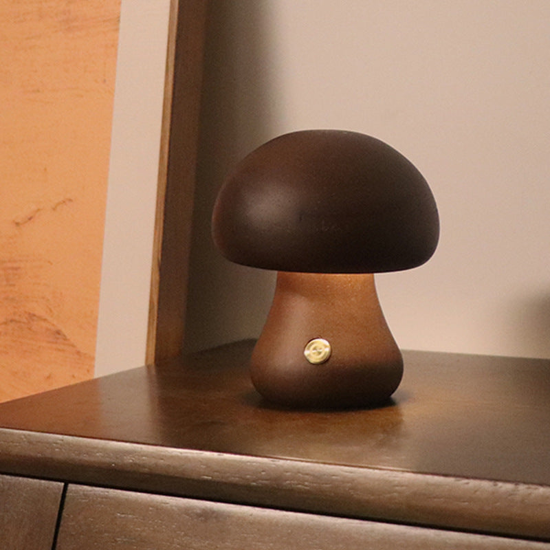 Cute Wooden Mushroom LED Night Light – Touch Control