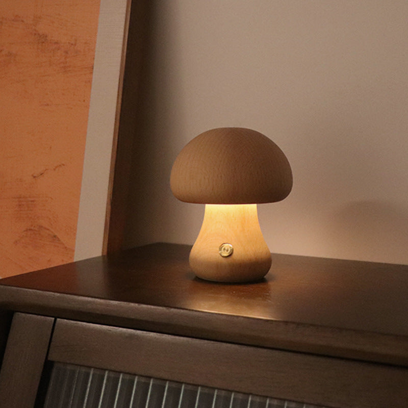 Cute Wooden Mushroom LED Night Light – Touch Control