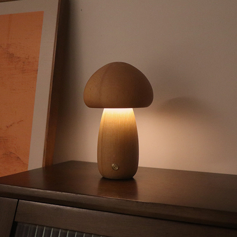 Cute Wooden Mushroom LED Night Light – Touch Control