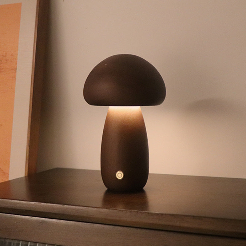 Cute Wooden Mushroom LED Night Light – Touch Control