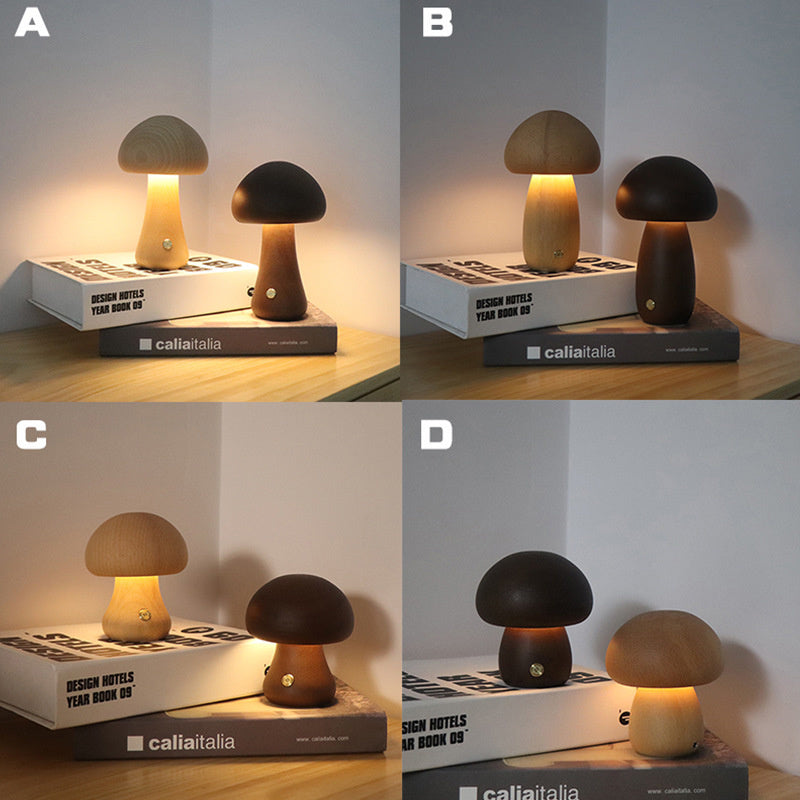 Cute Wooden Mushroom LED Night Light – Touch Control